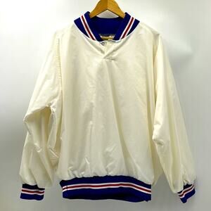 VINTAGE BIKE 90s MADE IN USA VARSITY MENS WINDBREAKER OFF-WHITE SIZE XL JACKET